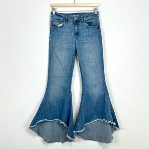 Womens Boho Hippie Festival Flare Jeans Sz 28 Raw Hem Bell Bottoms Upcycle
